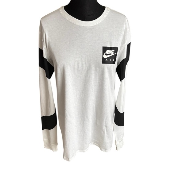 New Nike Air Shirt Long Sleeve White and Black Tee Athletic Cut Unisex Size M - Picture 2 of 10
